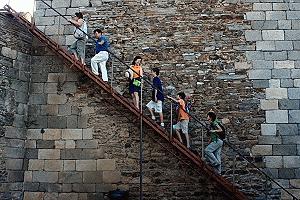 The gang ascends the stairs at the Monseraz castle in the Alentajo region of southcentral Portugal.