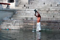 Bathing in the religious and sacred Ganges River.