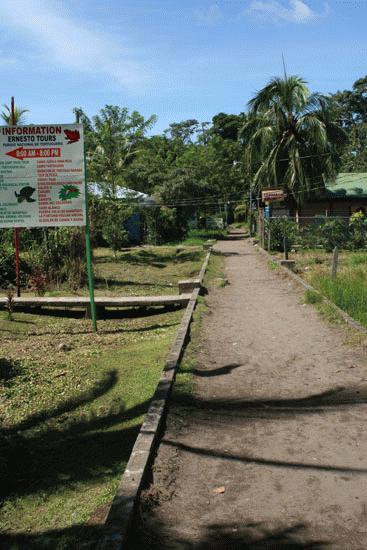 Main Street in Tortuguero. Tortuguero is reached by a 3 hour boat ride through a magnificant rainforest habitat.